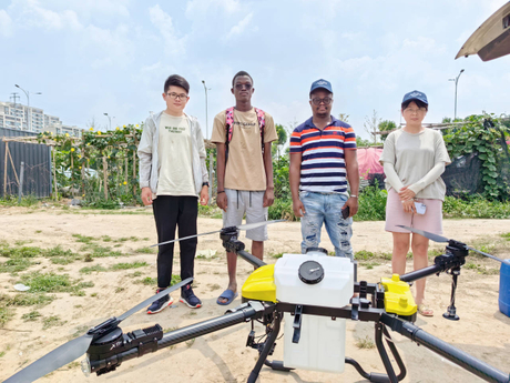 Benin customer visit Joyance agricultural sprayer drone factory in China.jpg