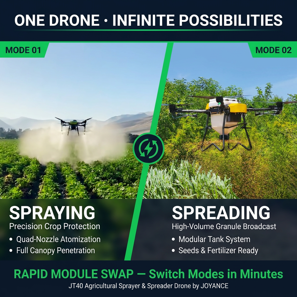 JT40 2‑in‑1 Agricultural Drone | All‑Weather Crop Protection & Granular Spreading UAV