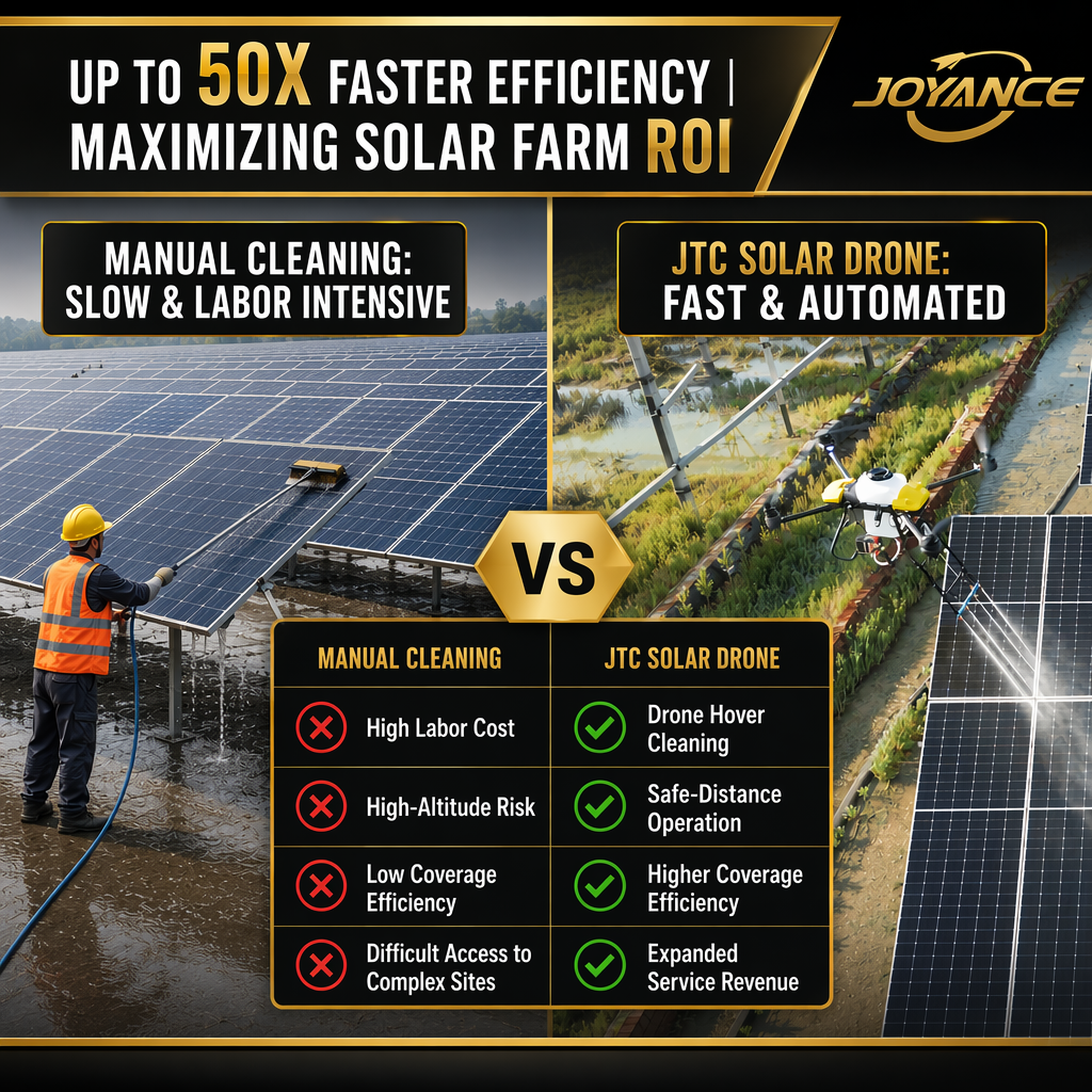 JTC50 Industrial PV Cleaning Drone｜RTK Autonomy, 0‑90° Pitch Control & 1800 PSI Adjustable Pressure